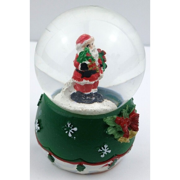 Mini Santa Claus Snowglobe Christmas Snow Globe Miniature Green White Waterglobe - Picture 3 of 16